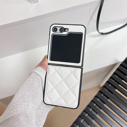 For Samsung Galaxy Z Fold 6 5G Luxury Leather Rhombus Case For Z Flip 5 4 3 Z Fold 6 5 4 3 Pure Color CC Style Protection Cover