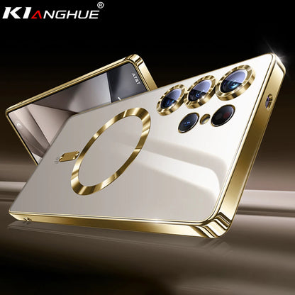 Luxury Glitter Plating Clear Silicone Soft Case For Samsung S25 Edge S24 S23 S21 FE S22 Ultra Plus Magnetic For Magsafe Shell