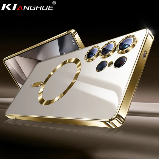 Luxury Glitter Plating Clear Silicone Soft Case For Samsung S25 Edge S24 S23 S21 FE S22 Ultra Plus Magnetic For Magsafe Shell