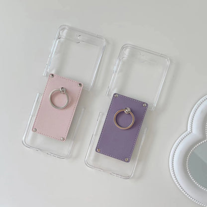 Fashion Ring Case for Samsung Galaxy Z Flip 6 5 5G 2024 New Fold Simple PC+Leather Cover Anti-knock Cases for Flip6 Flip5 Flip 5