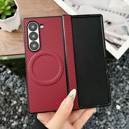 Premium Fiber Pattern Matte Phone Cases for Samsung Galaxy Z Fold 7 6 5 4 Shockproof Magnetic Wireless Charge Protective Cover