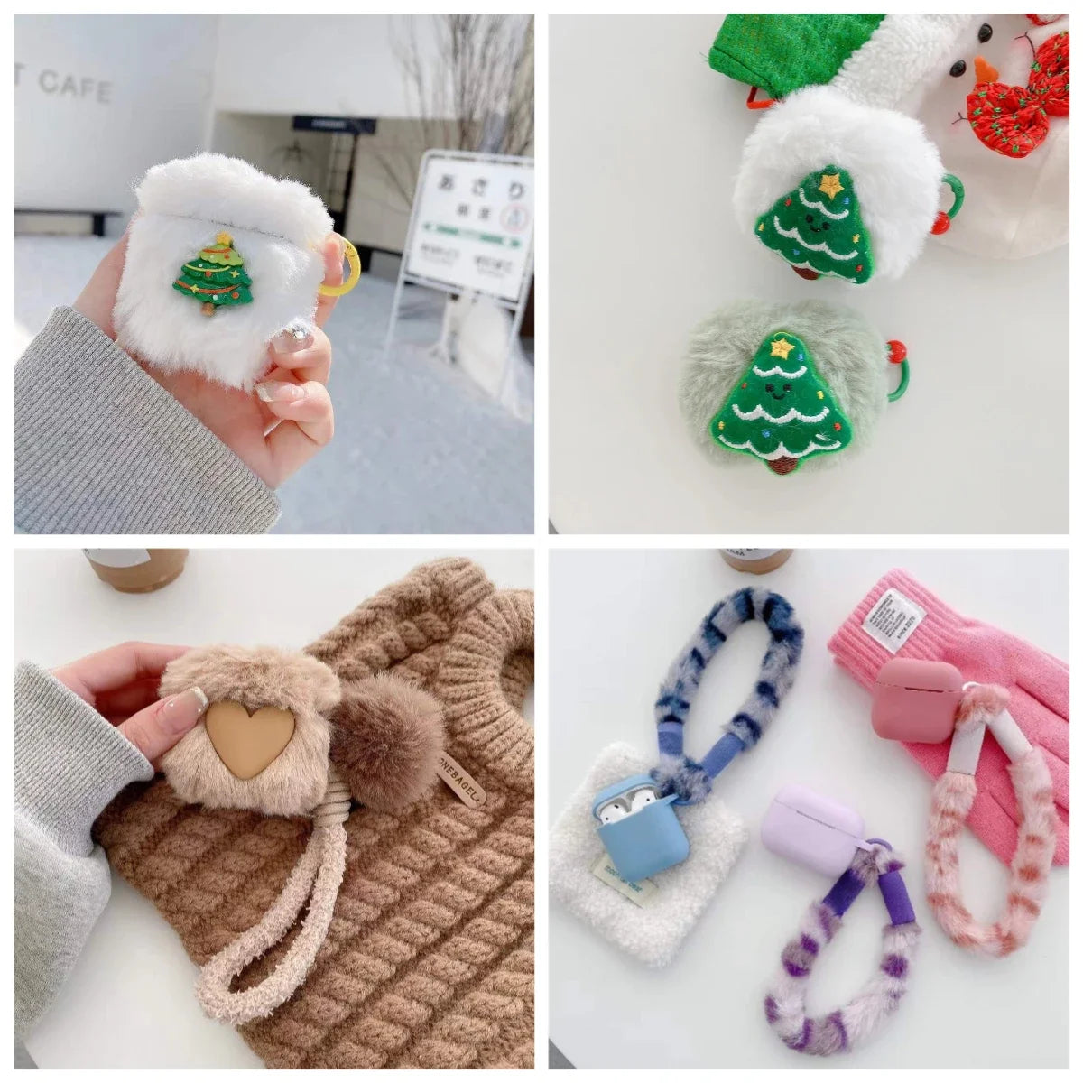 Plush Merry Christmas Tree Heart Pom Pom For Airpods 4 3 2 1 Earphone Protective Cover Airpods pro3 2025 New Case With Strap