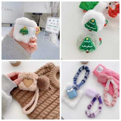 Plush Merry Christmas Tree Heart Pom Pom For Airpods 4 3 2 1 Earphone Protective Cover Airpods pro3 2025 New Case With Strap