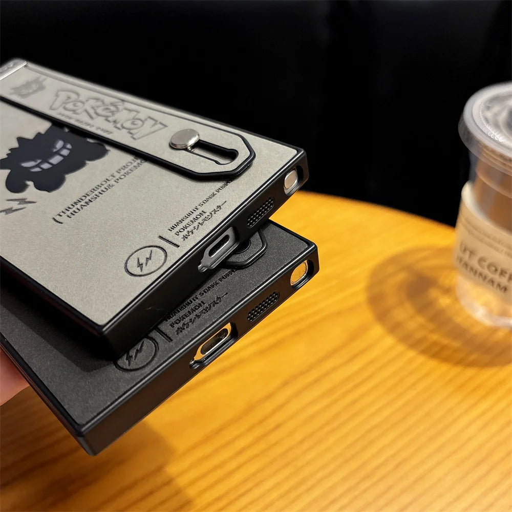 Cartoon Gengar Leather Phone Case with wristband For Samsung Galaxy S25 S24 S23 S22 Ultra Plus Shockproof Cover