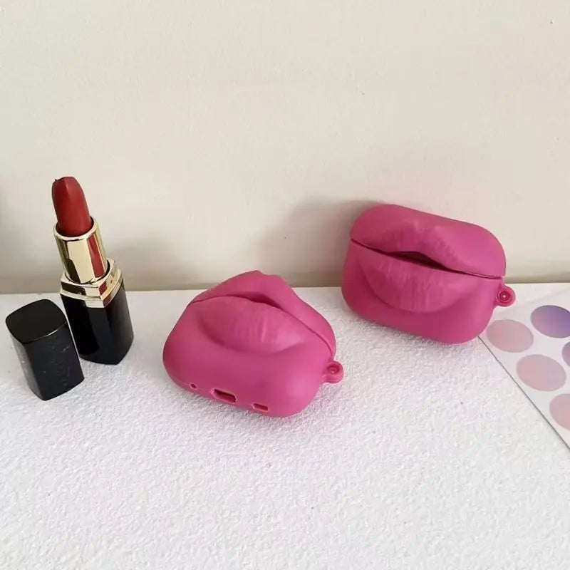 Creative 3D Lipstick Pattern Wireless Bluetooth Earphone Case Compatible With Apple AirPods Pro 1 2 3 4 Generations Prank Gift