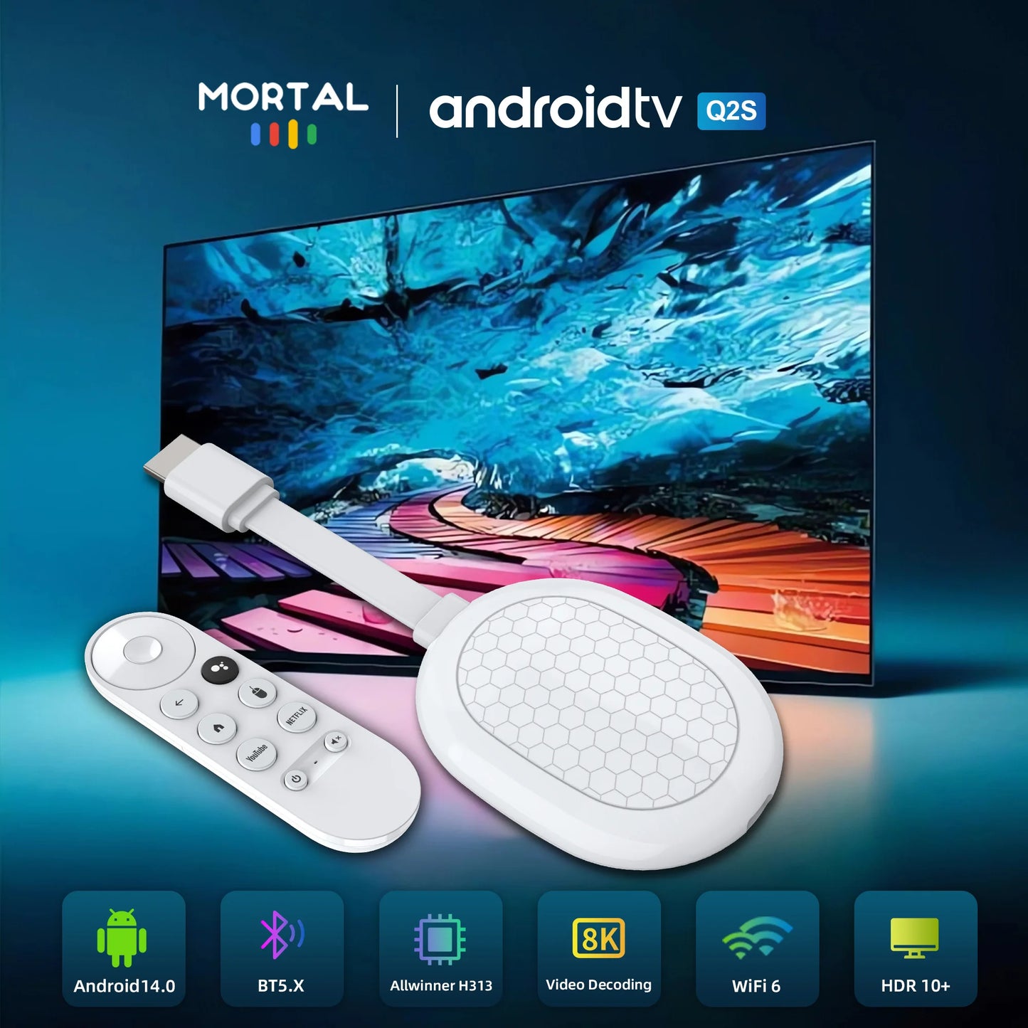 Mortal Android 14.0 Smart TV Stick Q2S Allwinner H313 Wifi6 BT5.X Voice Remote 4K HDR10 2G16G Netflix Decoding Android Mini Box