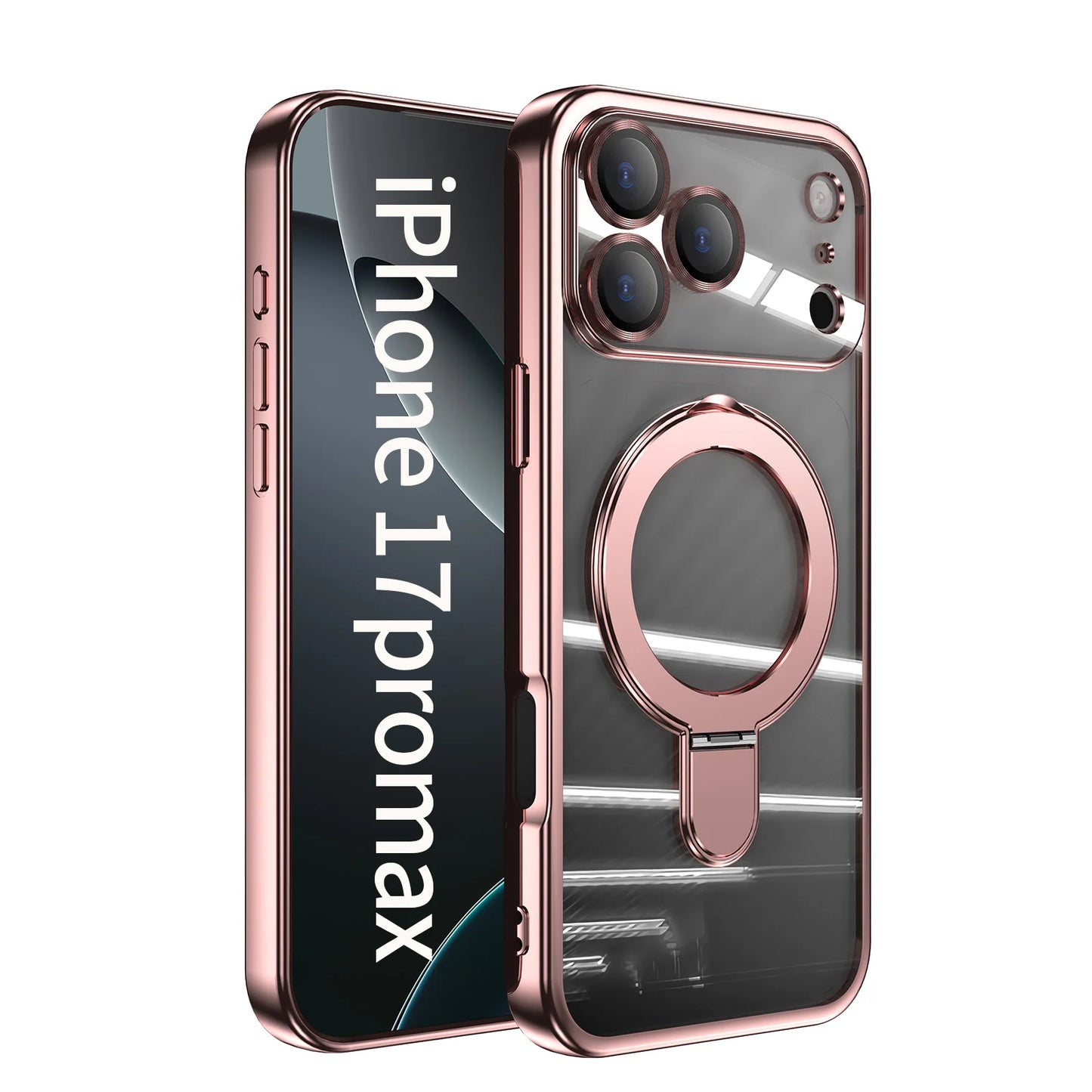 Plating Magnetic Ring Stand Case For iPhone 17 Air 17 Pro Max Case Shockproof Wireless Charging For Magsafe Shockproof Cover