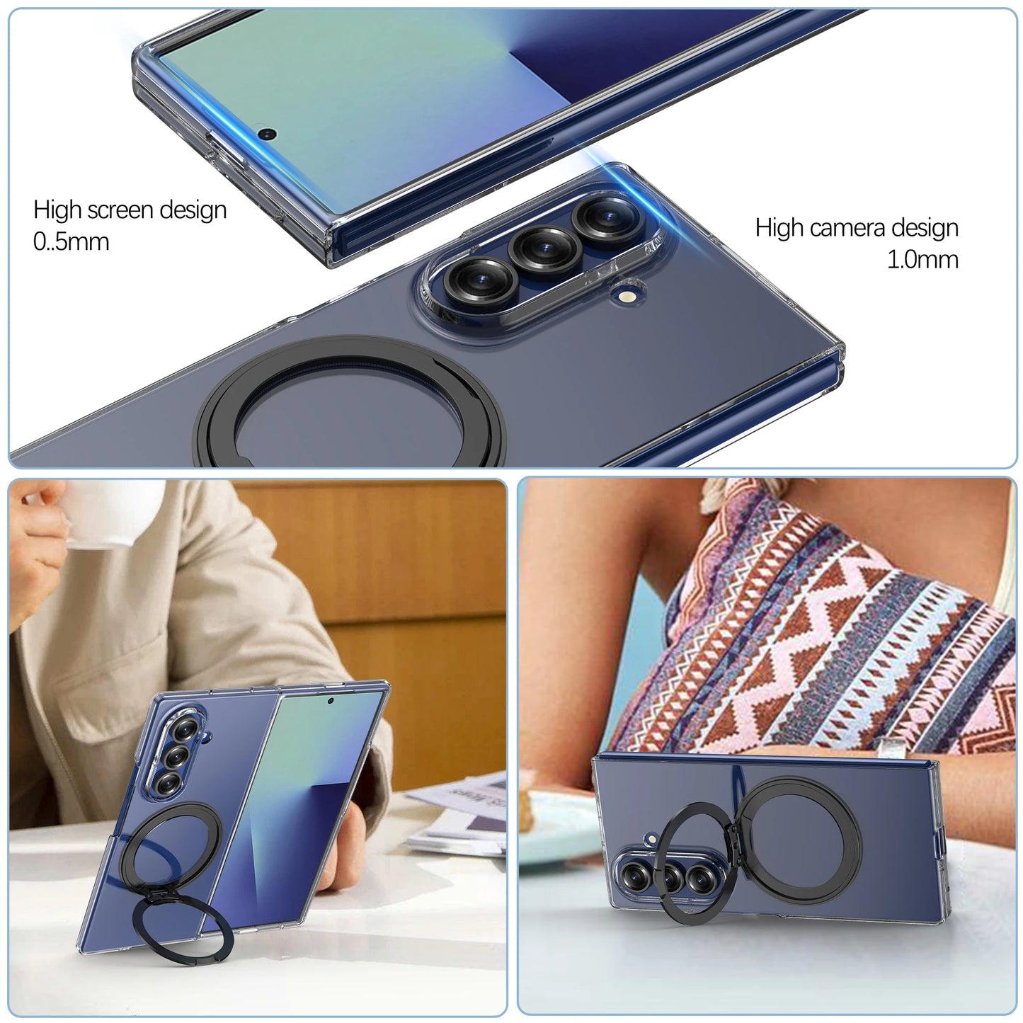 For Samsung Galaxy Z Fold 7 6 Case Protective Clear Magsafe Holder Anti-Scrach Back Cover