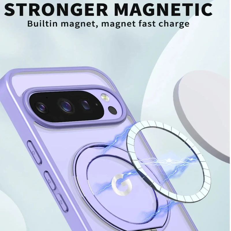 Heavy Armor Design Magnetic 360° Rotable Fold Bracket Case For Google Pixel 10A 9 A Pro XL PC+TPU Enhance Anti-drop Rugged Cover