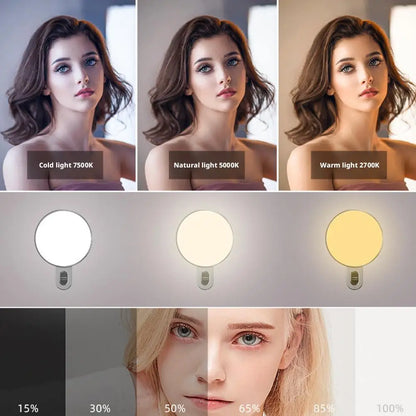 RGB Clip-On Selfie Ring Light with 3 Color Temperatures, Portable Makeup Lighting for Live Streaming, Photography, Video Calls