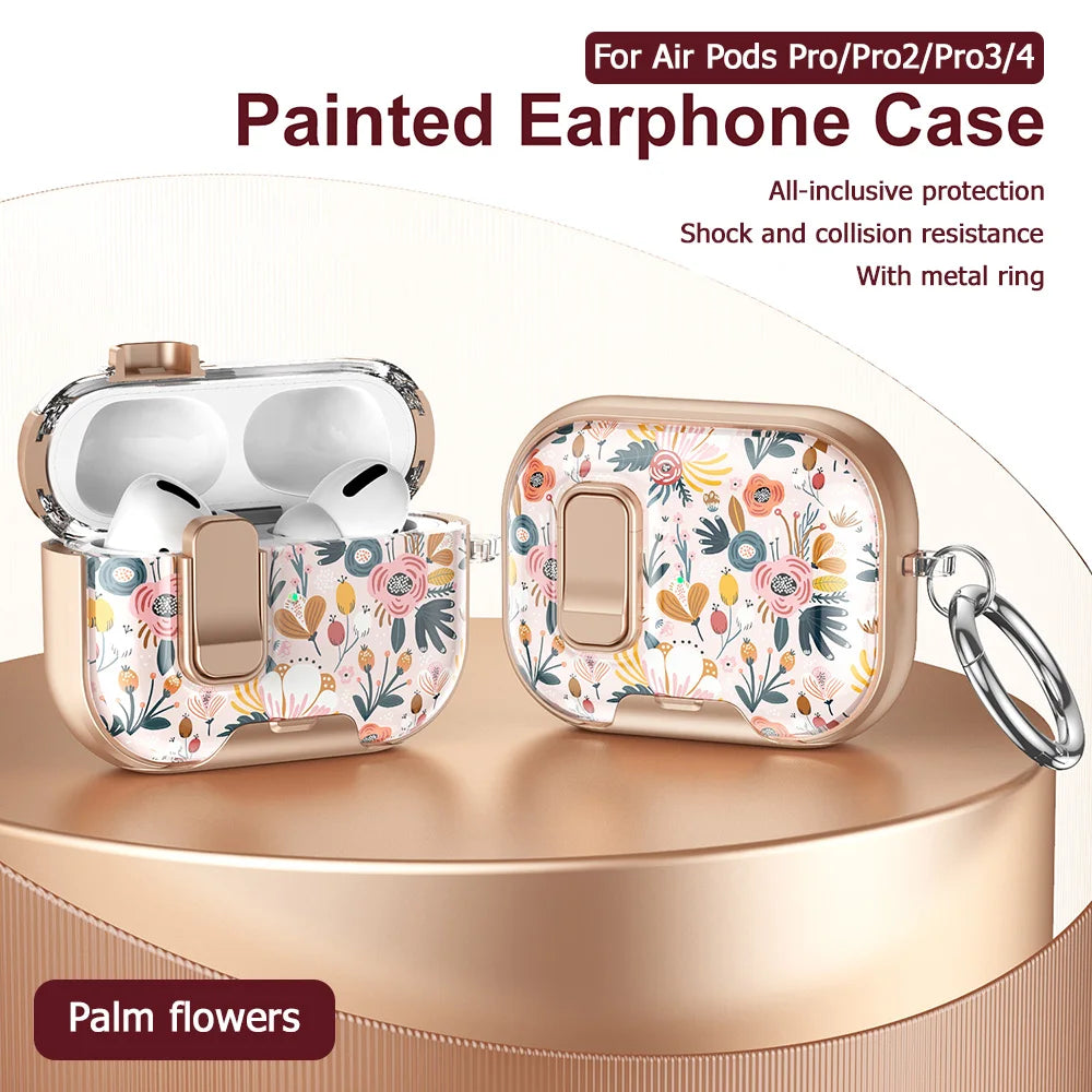 Lovely Floral Flower Transparent Case For AirPods 4 TPU Cover Anti-fall Headphone Coque For AirPods Pro 2 3 Pro2 Pro3 With Hook