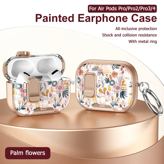 Lovely Floral Flower Transparent Case For AirPods 4 TPU Cover Anti-fall Headphone Coque For AirPods Pro 2 3 Pro2 Pro3 With Hook