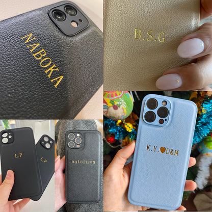 Personalised Customized Name Case For iPhone 16 15 14 13 12 11 Pro Max Initials Letters Leather DIY Cover 13 14 15 16 Pro Max - covers4phones