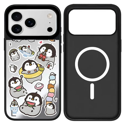 Cartoon Penguin Mirror Surface Cover for iPhone 12 13 14 15 16 17 Pro Max 17 Air Case - Protective Magnetic Case