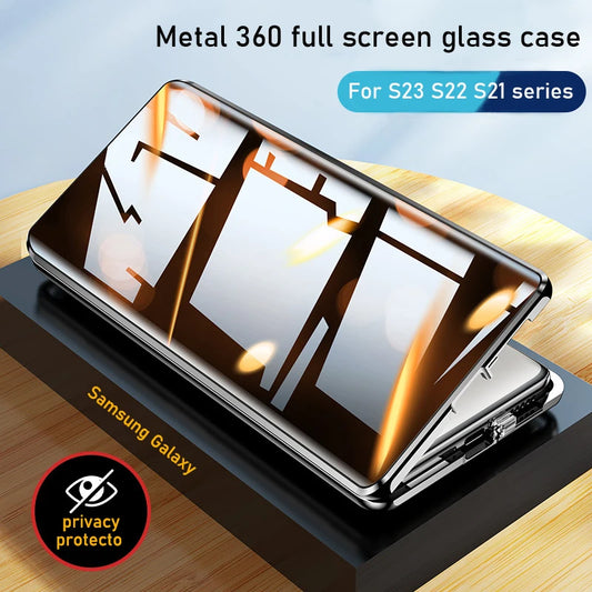 For Samsung Galaxy S23 24 22 25Ultra Case 360°Screen Sealed Anti peeping privacy sunglasses glass Metal Magnetic Ultrathin cover