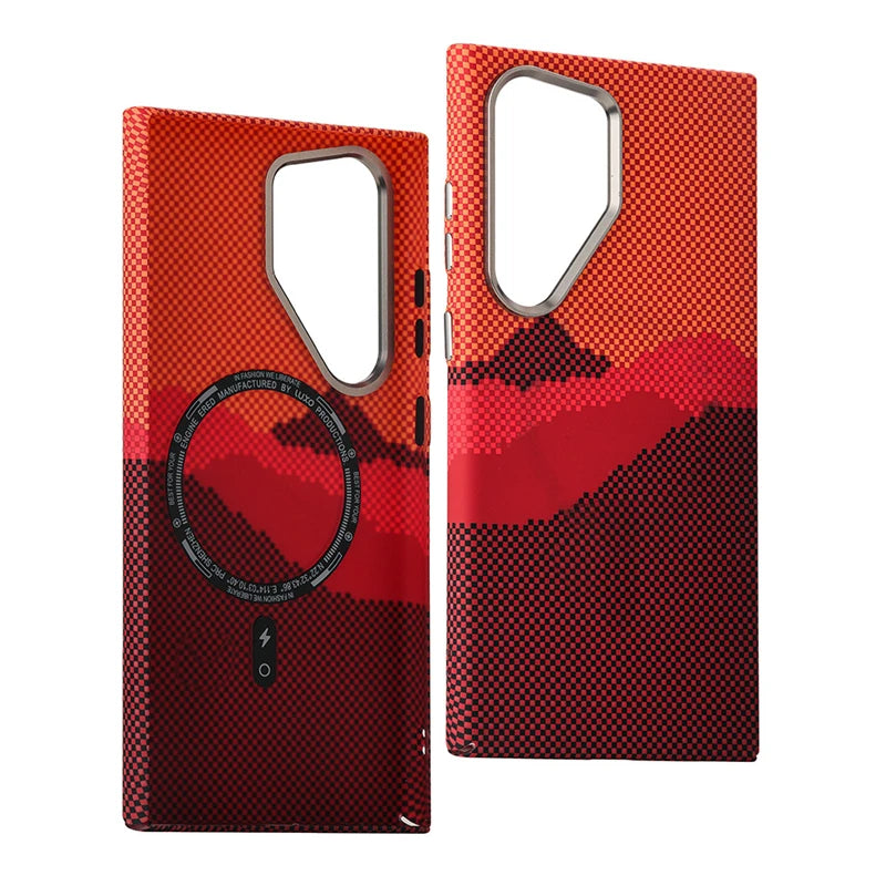 For Samsung S25 S23 S24 Ultra Plus Carbon Fibre Relief MagSafe Phone Case Wireless Charging PC Shockproof Cover For Galaxy S25+
