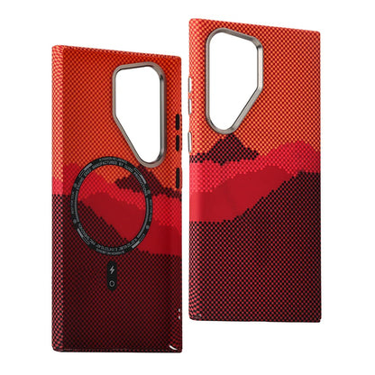 For Samsung S25 S23 S24 Ultra Plus Carbon Fibre Relief MagSafe Phone Case Wireless Charging PC Shockproof Cover For Galaxy S25+