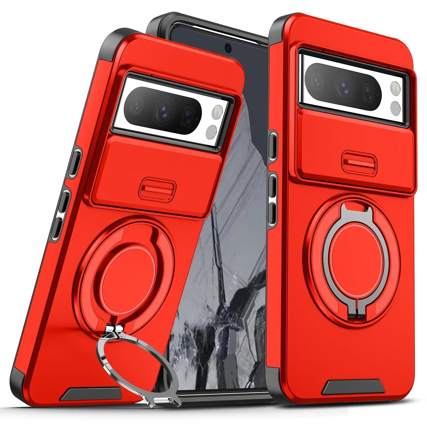 Shockproof Hybrid Dual Layer Magnetic Metal Ring stand Case for Google Pixel 9 7 8 Pro XL 8A Slide Camera Lens Protetion Cover