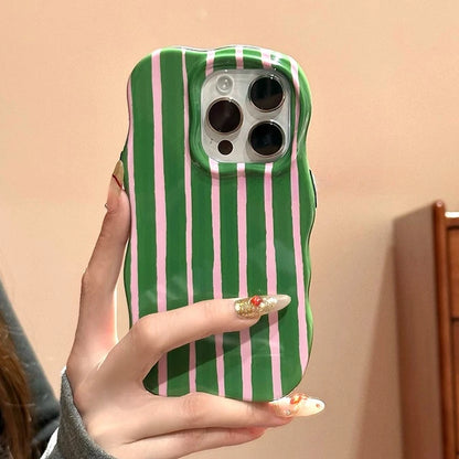 Luxury Color Contrast Stripes Wave Case for iPhone 16 15 14 Pro Max 12 13 Colorful Curly Border Glossy Hard Ultra Slim Cover