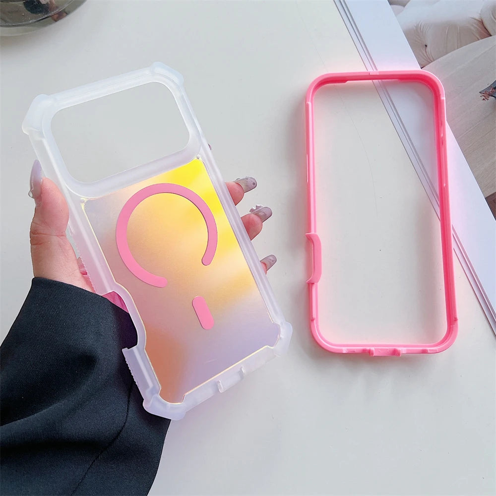 Color Change Laser Dazzling Magnetic Case for iPhone 17 Air 16 15 14 13 Pro Max for Magsafe Wireless Charge Shockproof Cover