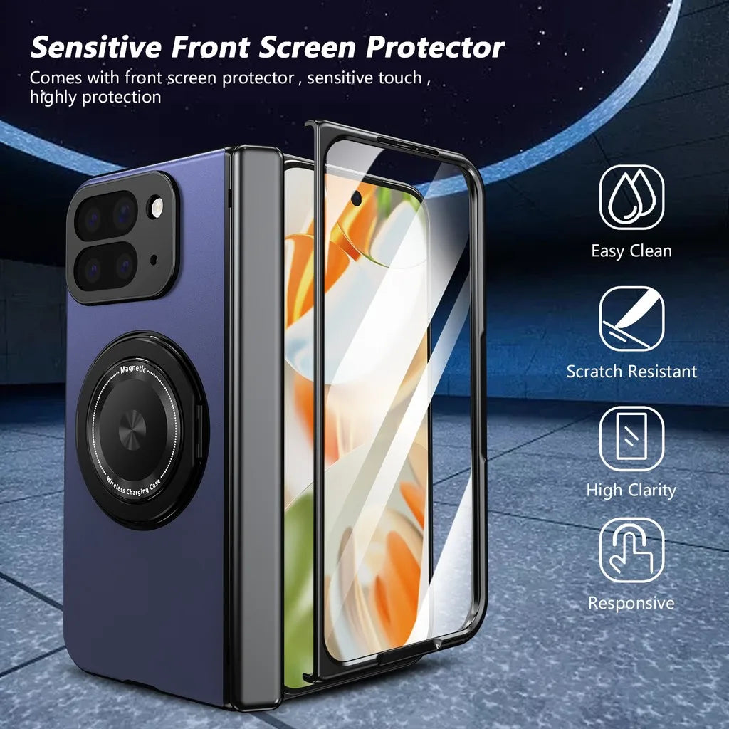 360° Rotating Holder Phone Case For Google Pixel 10 Pro Fold Magnetic Ring Hinge Screen Protector Film Shockproof Cover