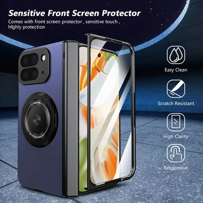360° Rotating Holder Phone Case For Google Pixel 10 Pro Fold Magnetic Ring Hinge Screen Protector Film Shockproof Cover