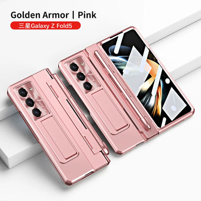Plating Clear Hinge Magnetic Case For Samsung Galaxy Z Fold 4 5 with Pen Holder Full Screen Protector Phone Cover Fold 7 6 3 5G