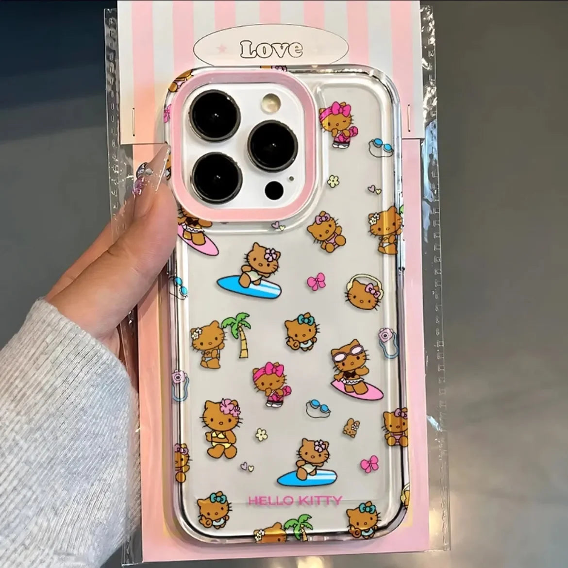 Hello Kitty Black Sexy Beach Phone Case For iPhone 16 15 14 13 12 11 Pro Max XR XS MAX 7 8 Plus Y2K Pink Girl Laser ShiningCover