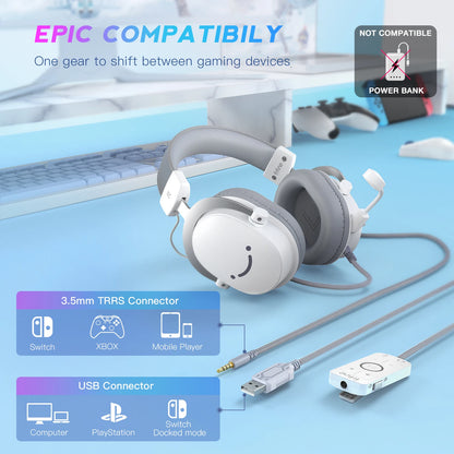 FIFINE USB Gaming Headset with 7.1 Surround Sound/3.5mm Jack/Microphone,Over-Ear Wired Headphone for PC PS4/5 Xbox Ampligame H9W