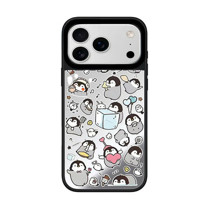 Cartoon Penguin Mirror Surface Cover for iPhone 12 13 14 15 16 17 Pro Max 17 Air Case - Protective Magnetic Case