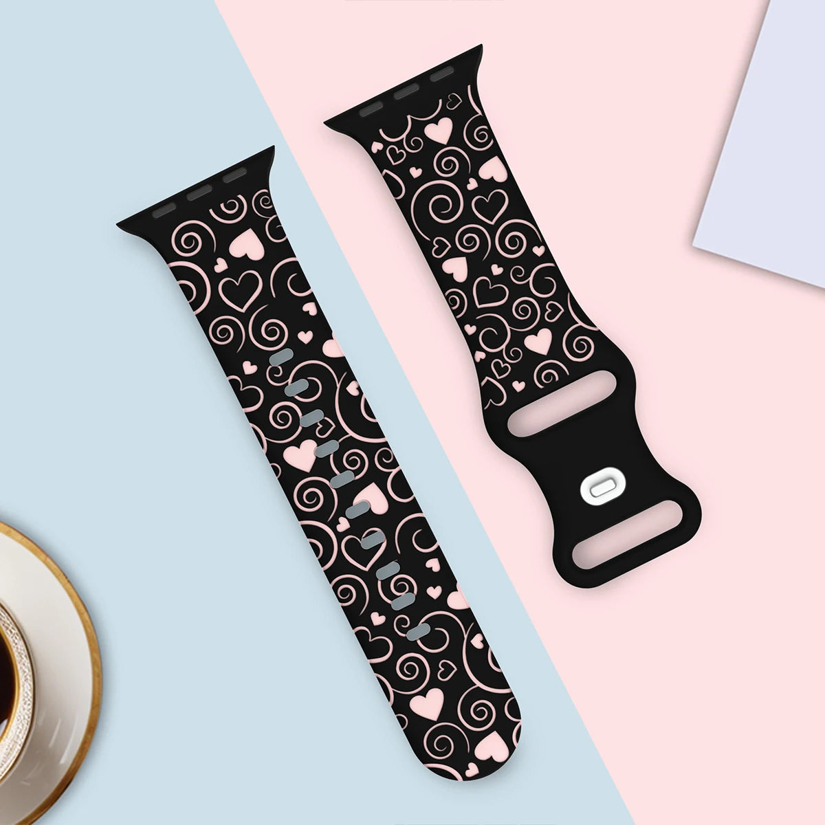 Lucky Heart Engraved Silicone watch Band for Apple Watch 38/40/41/42/44/45/46/49mm,  for iWatch Series 10 9 8 7 6 5 4 3 2 1 SE