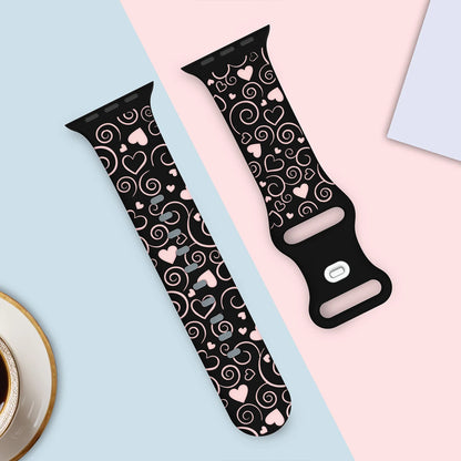 Lucky Heart Engraved Silicone watch Band for Apple Watch 38/40/41/42/44/45/46/49mm,  for iWatch Series 10 9 8 7 6 5 4 3 2 1 SE