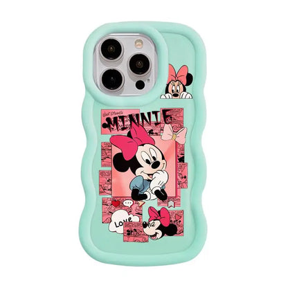 Disney Mickey Minnie Comic Macaron Big Waves Phone Case for iPhone 15 14 13 12 11 pro Max XS XR X 7 8 plus Silicone Candy Cover
