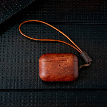 Solid Wood Headphone Case For Airpods 1 2 3 4 Pro 2 Wrieless Bluetooth Earphone Protective Cover with Lanyard Headphone Bag