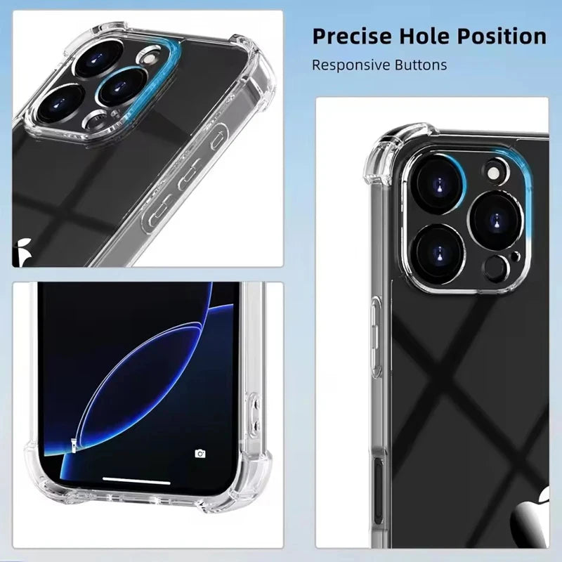 Transparent Silicone Soft Shockproof Case For iPhone 11 12 13 14 Pro Max 15 16 17 Plus 16e 17 AIR 12 Mini I17 i 17 5G Back Cover