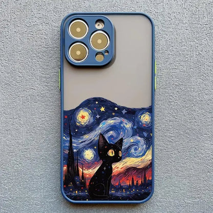 Artistic Black Cat Starry Night Phone Case For iPhone 15 14 13 12 11 Pro Max 12 16 Mini XS X XR 8 7 14 15 Plus Shockproof Shells