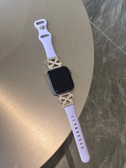 Luxury Diamond Bowknot Silicone Strap For Apple Watch S10 9 8 7 6 SE 5 4 3 46/45/44/42/41/40/38mm IWatch Ultra 2 49mm