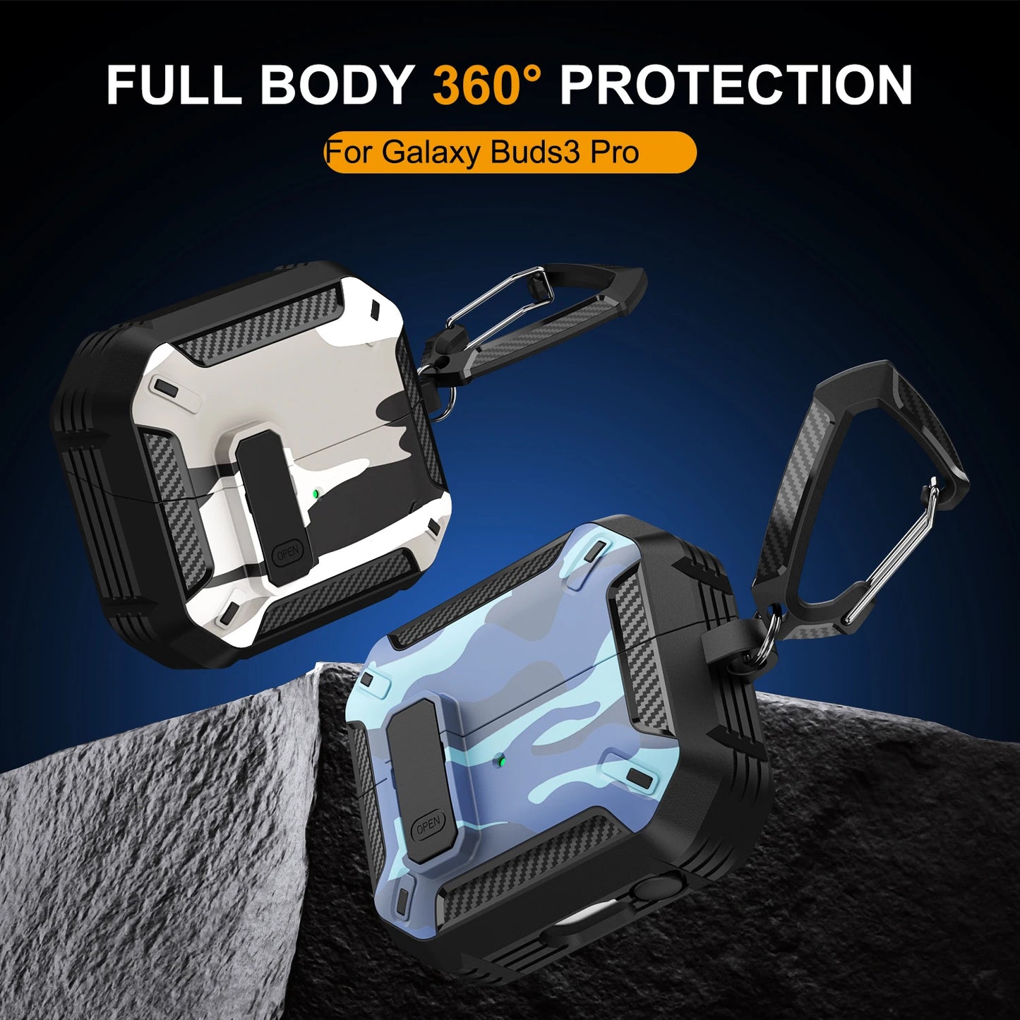 Stylish Camouflage Cover For Samsung Galaxy Buds 3 Pro Buds3 Pro Buzz 3 Pro Case With Lock Rugged Shell Armor Shockproof Sleeve