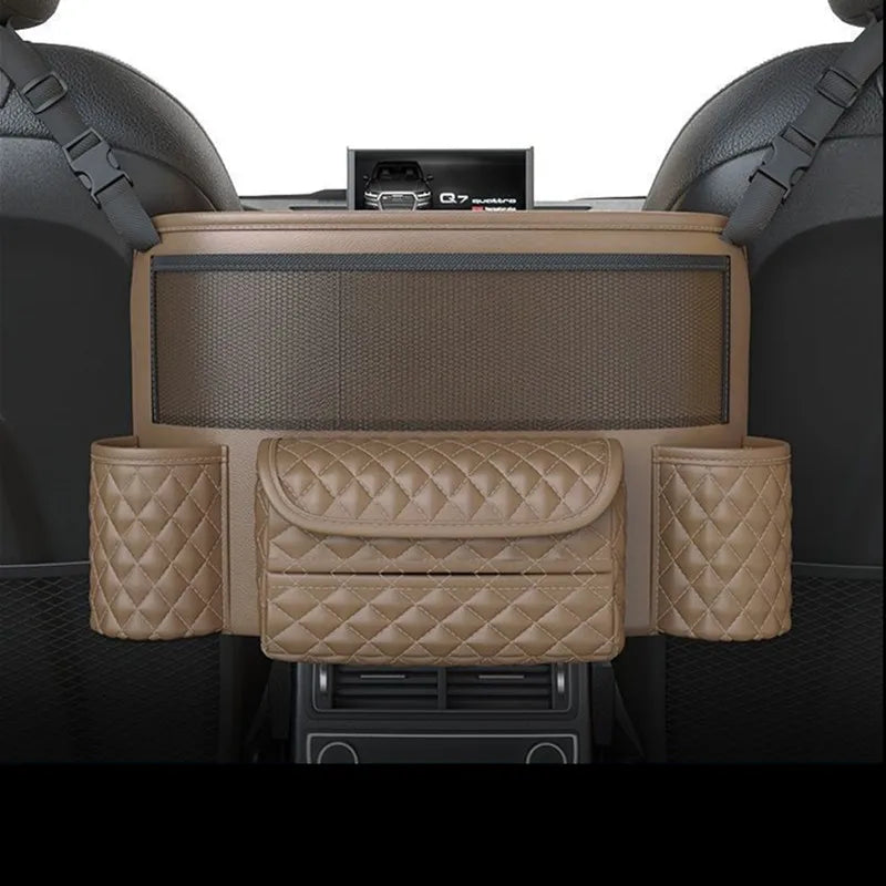 Leather Car Seat Middle Hanger Storage Bag Luxury Auto Handbag Holder Between Seats Tissue Water Cup Pockets Stowing Tidying