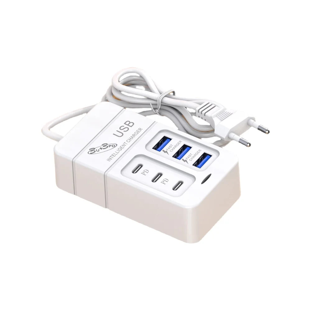 6 Port PD USB Charger QC 3.0 Fast Charging Type C Wall Charger for Xiaomi Samsung iPad Mobile Phone Charger Travel Power Adapter - covers4phones