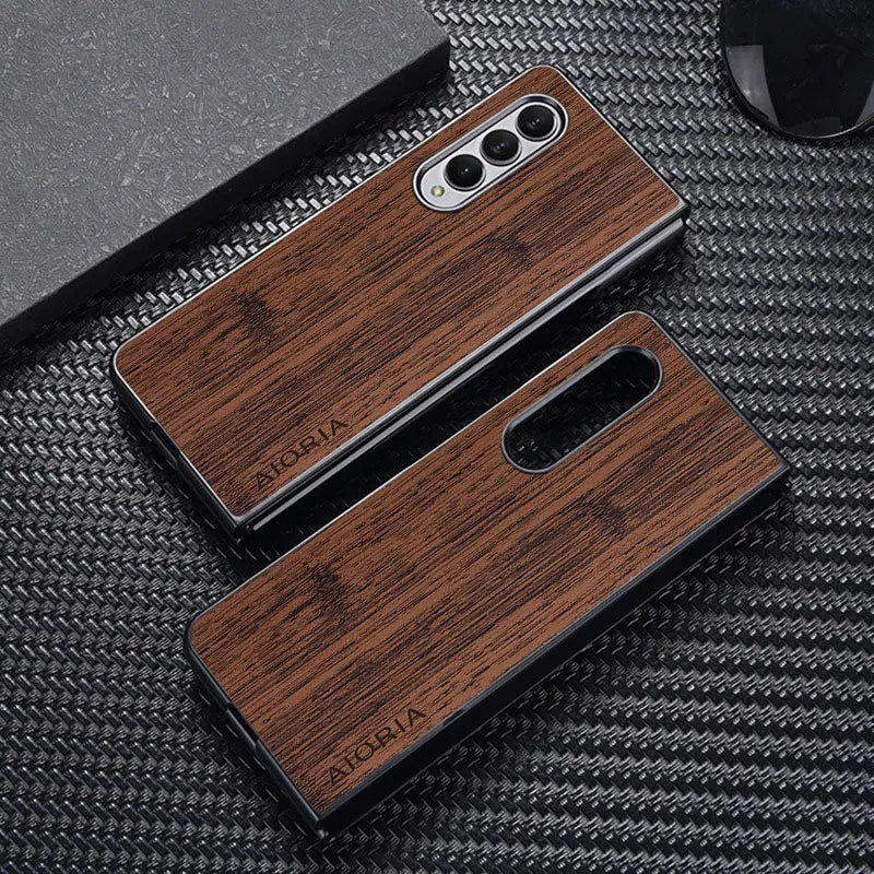 Case for Samsung Galaxy Z Fold 7 3 4 5 6 funda bamboo wood pattern Leather cover Luxury coque for galaxy z fold7 case capa