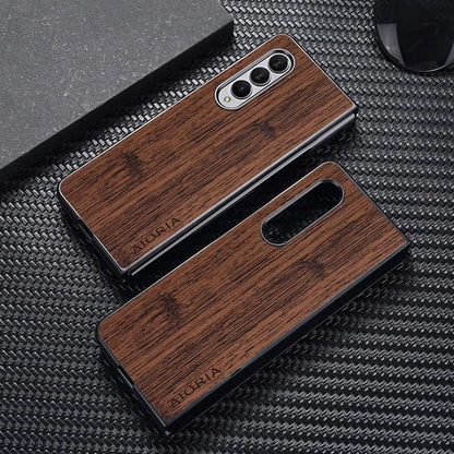 Case for Samsung Galaxy Z Fold 7 3 4 5 6 funda bamboo wood pattern Leather cover Luxury coque for galaxy z fold7 case capa