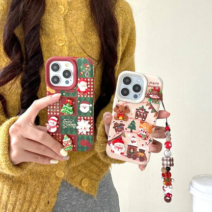 3D Cortex Christmas Elk Snowman Santa Claus Cartoon Cute With Bracelet Phone Case For iPhone 16 15 14 13 12 11 Pro Max Cover