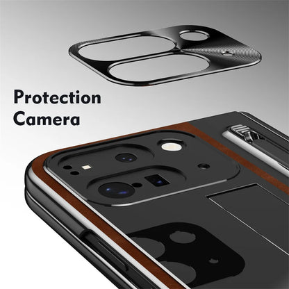 Folding Screen Luxury Retro Leather Phone Case For Google Pixel 9pro Tempered Glass Front Film Pen Slot Phone Cover