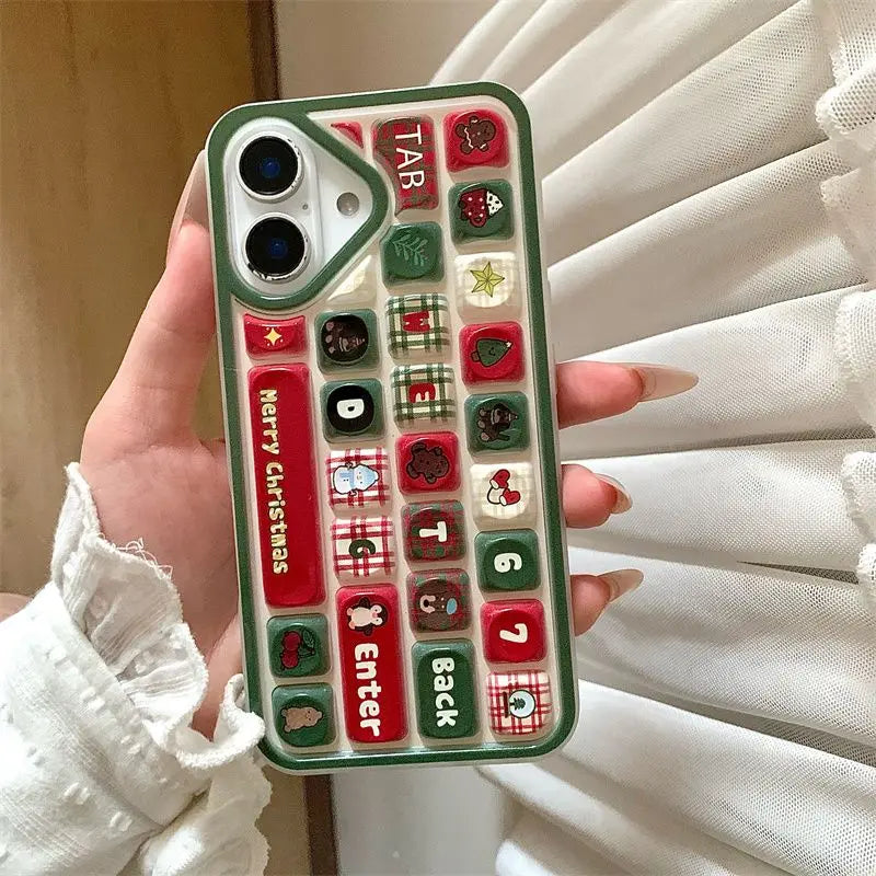 Cartoon Santa Claus Bell Christmas Tree Case Compatible for IPhone 16 13 11 15 12 14 Pro Max 16 12 15 13 Pro 3D Keyboard Cover