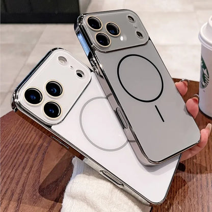 Luxury Plating Bumper Hard Case For iPhone 17 Air 16 15 14 13 12 11 Pro Max For Magsafe Magnectic Glass Camera Protection Cover