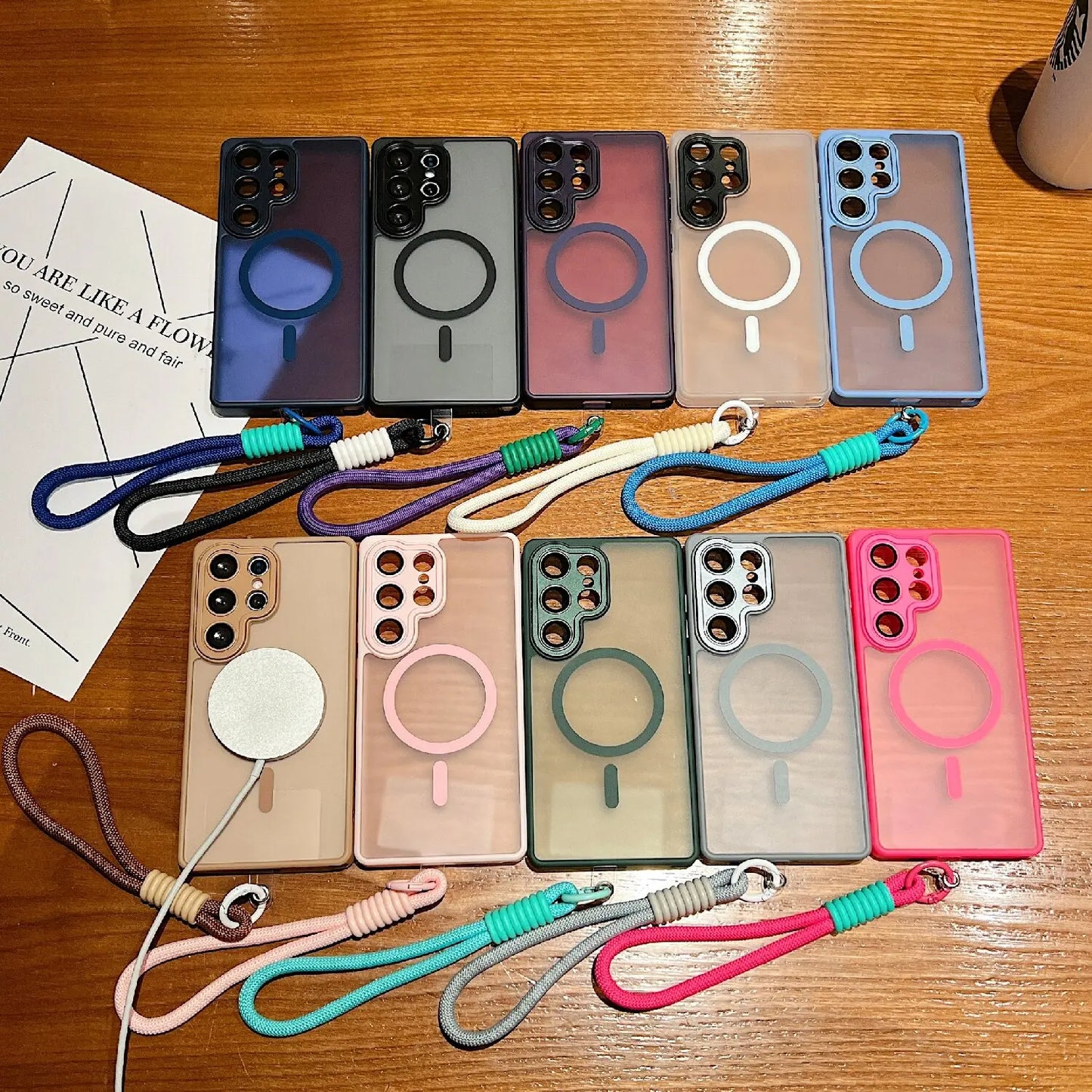 New Matte Translucent With Lanyard Shockproof Magnetic Cover for Samsung Galaxy S25 Edge S24 S23 Ultra Plus S24FE Magsafe Case