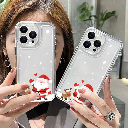 For iPhone 17 16 15 14 13 12 11 Pro Max Case Christmas Snowy Santa Claus Reindeer Cover For iPhone 16 15 14 Plus 16E 17 Air Case