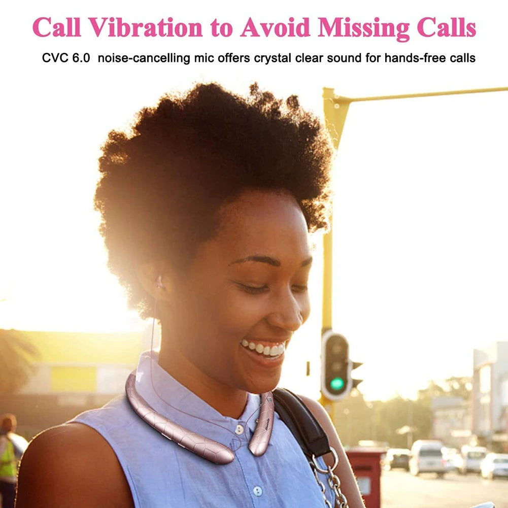 Neckband Headset Waterproof Workout Headphones Bluetooth-Compatible5.0 Retractable Earbuds with Mic for iPhone Samsung LG