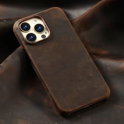 for Magsafe Case for iPhone 17 15 16 Pro Max Air Retro Luxury Full Grain Cowhide Genuine Oiled PULL-UP Leather Magnetic Cover